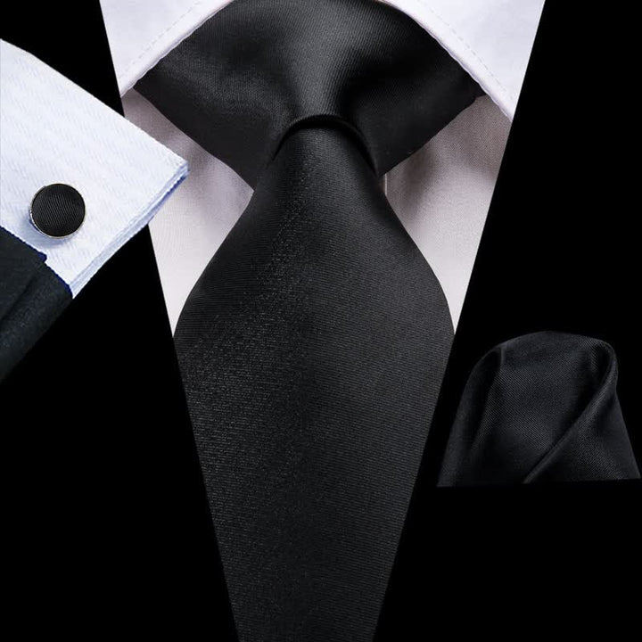 3Pcs Black Men's Noble Solid Color Necktie Set - Black - image 0