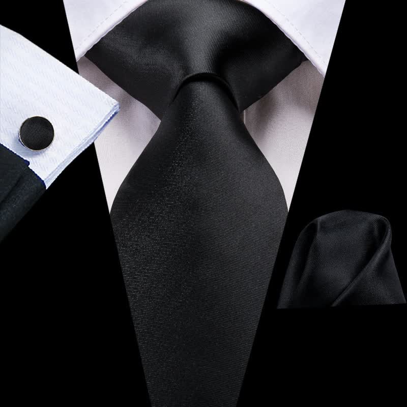 3Pcs Black Men's Noble Solid Color Necktie Set - Black - image 0