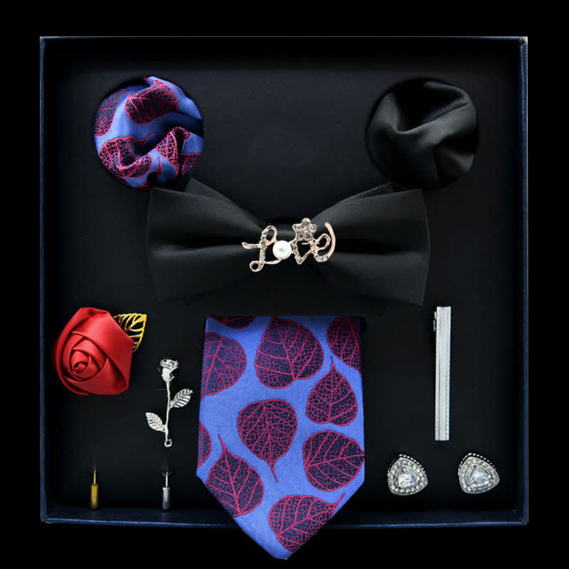 8Pcs Black&CornflowerBlue Floral Casual Necktie Bow Ties Gift Box - Black&CornflowerBlue - image 0