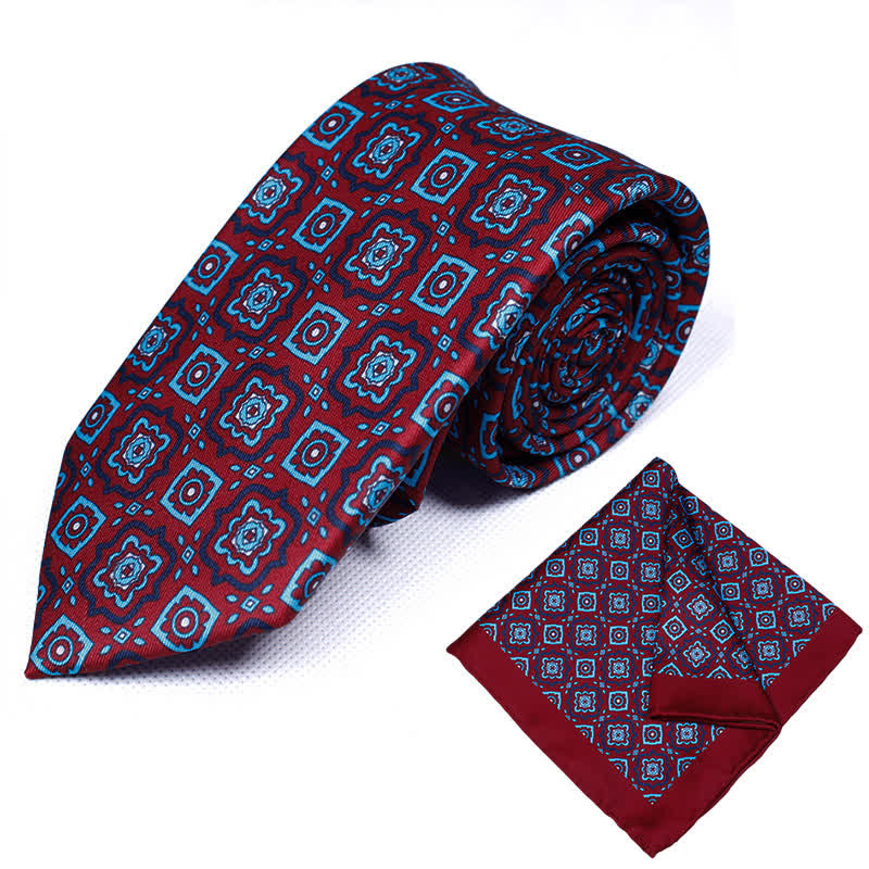 2Pcs Men's Timeless Medallion Prints Necktie Set - Burgundy - image 3