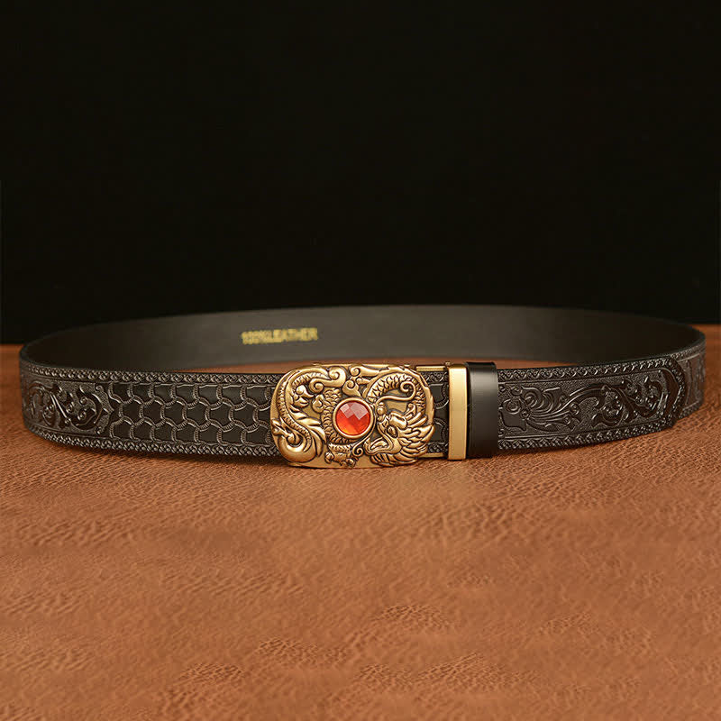 Men's Engraved Dragon Gemstone Leather Belt - image 13