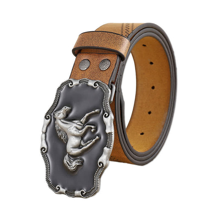 Men's Classical Silver Running Horse Buckle Leather Belt - Peru - 42 - image 0