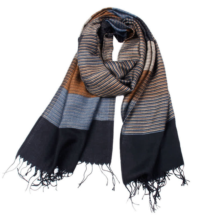 Men's Classical Striped Double-sided Tassel Scarf - image 1