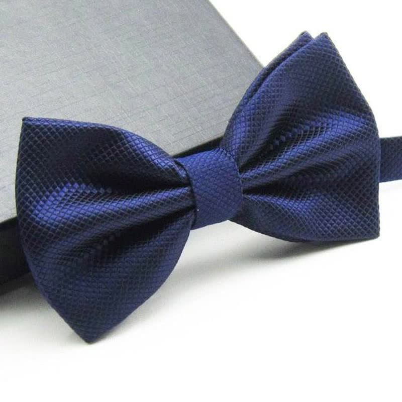 Men's Micro-checked Basic Color Bow Tie - Navy - image 11