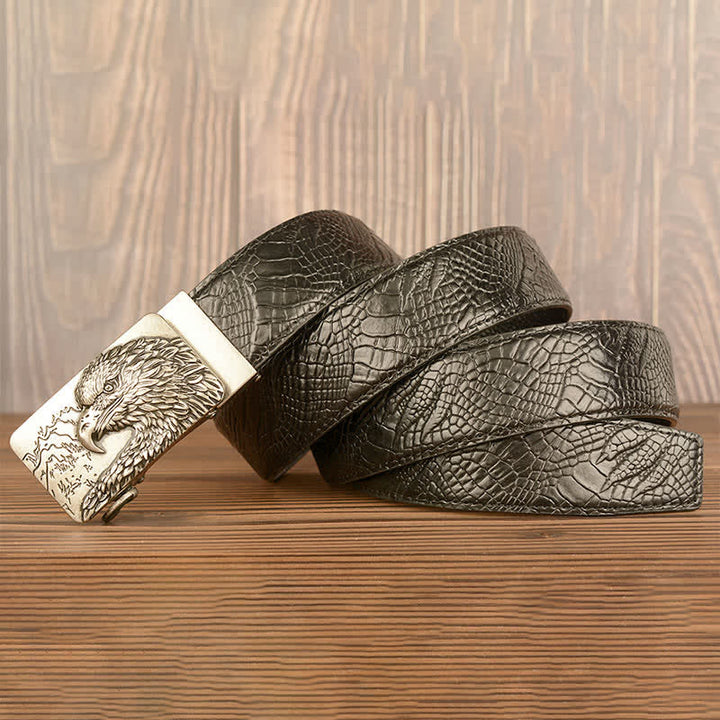 Men's Carved Eagle Crocodile Pattern Leather Belt - image 15