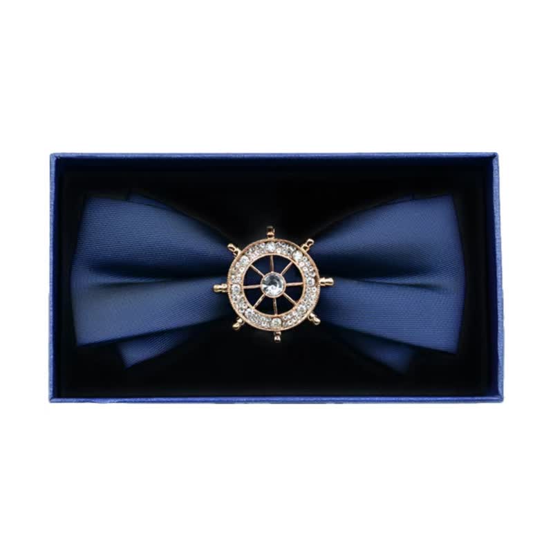 Men's Rhinestone Metal Matte Bow Tie - Helm - Navy - image 2