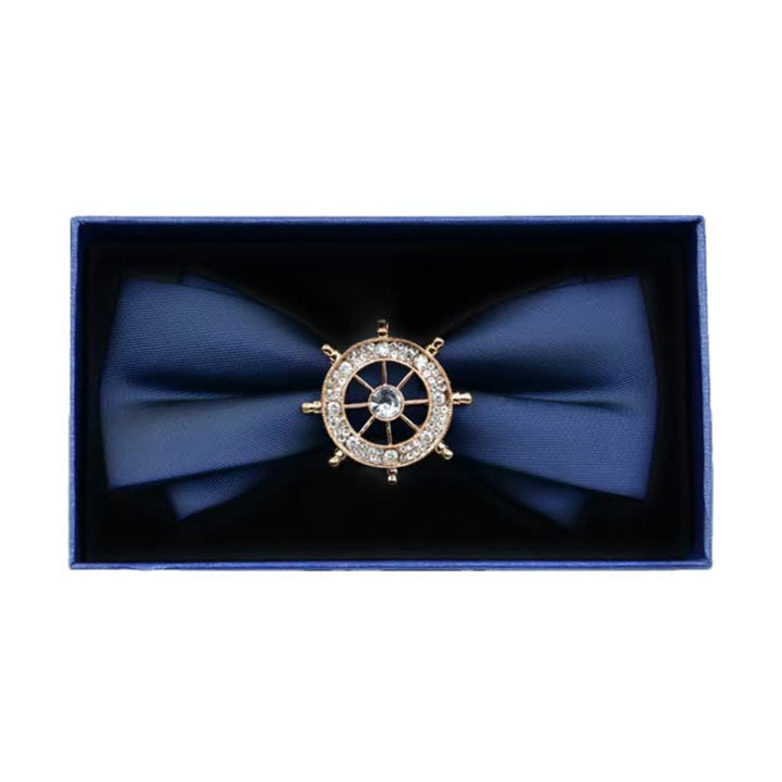Men's Rhinestone Metal Matte Bow Tie - Helm - Navy - image 2