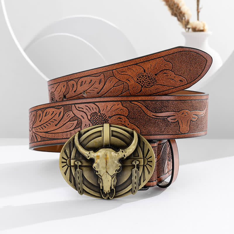Men's Engraved Mad Bull Leather Belt - image 1