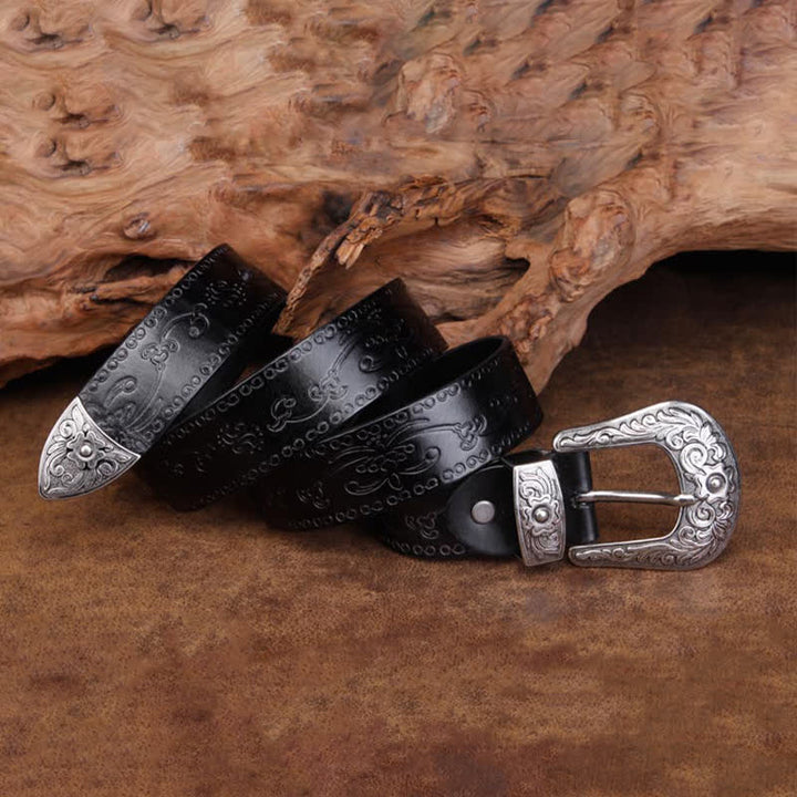 Unisex Rustic Texture Flower Printing Leather Belt - image 10