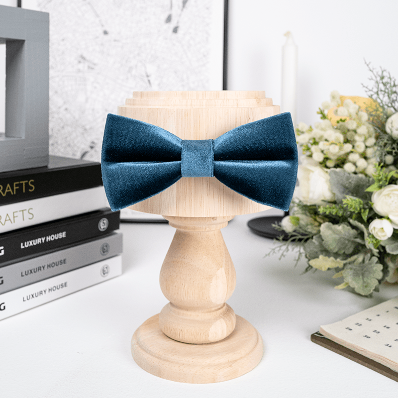 Men's Sax Blue Solid Color Velvet Bow Tie - image 2