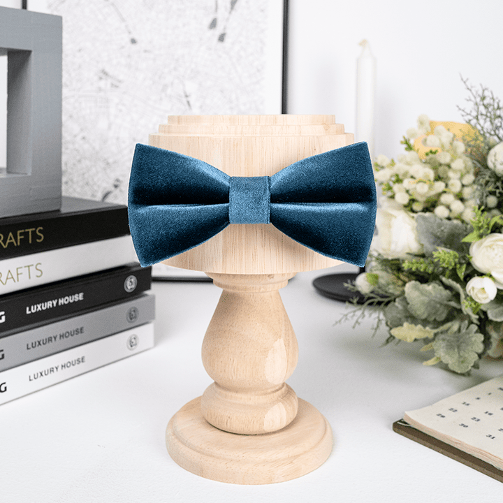 Men's Sax Blue Solid Color Velvet Bow Tie - image 2