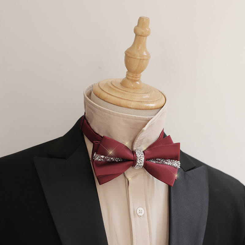 Men's Shining Rhinestone Satin Bow Tie Pocket Square Set - image 1