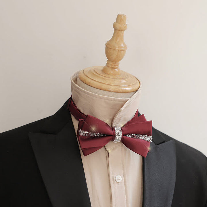 Men's Shining Rhinestone Satin Bow Tie Pocket Square Set