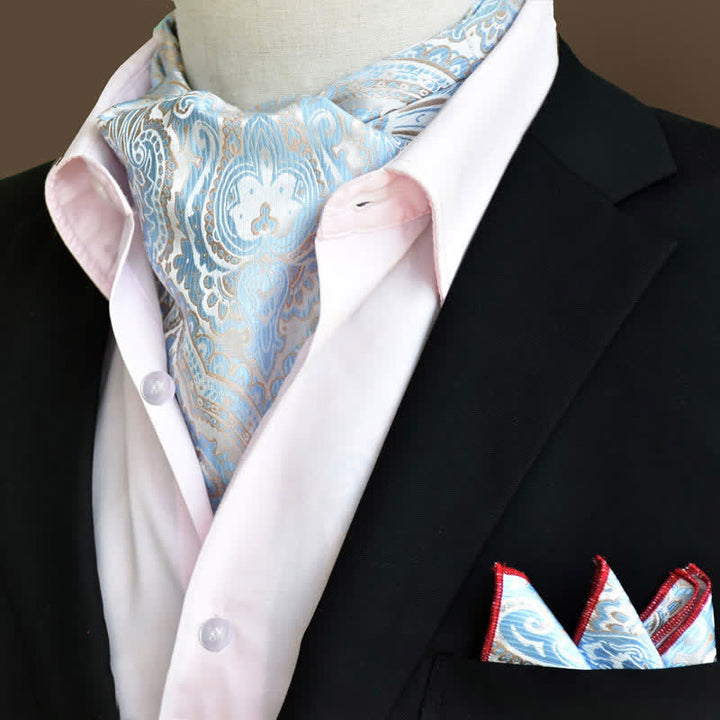 2Pcs SkyBlue Luxury Floral Paisley Pocket Square and Cravat Set - SkyBlue - image 0