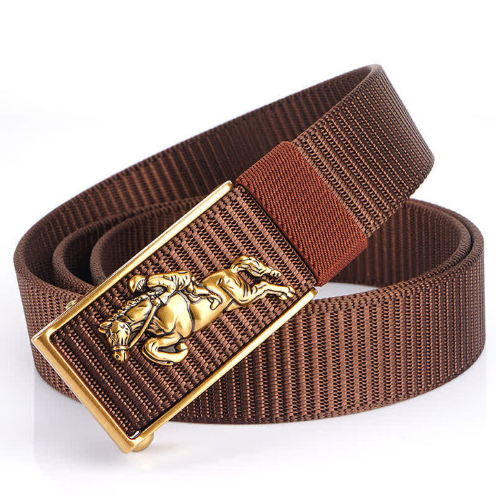 Men's Horseback Riding Nylon Belt - Brown / Gold - 48" - image 12