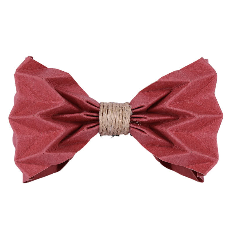 Men's Creative Environmental Kraft Paper Bow Tie - LightCoral With Rope - image 5