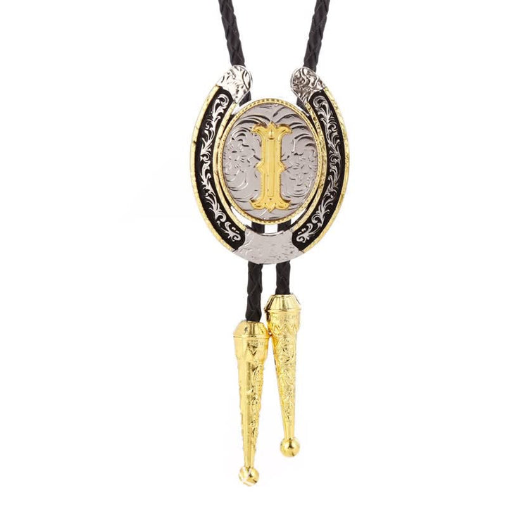 Modern Western Horseshoe Initial Letter A To Z Bolo Tie - Gold - I - image 13