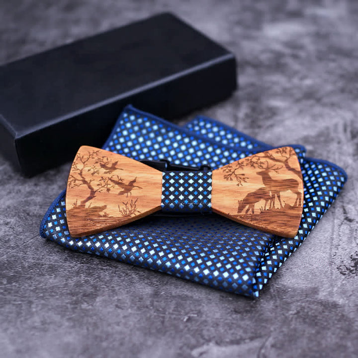 3Pcs Men's Fancy Christmas Elk Wooden Bow Tie Set - image 2