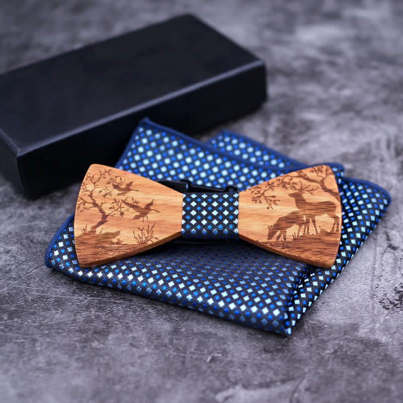 3Pcs Men's Fancy Christmas Elk Wooden Bow Tie Set - image 2