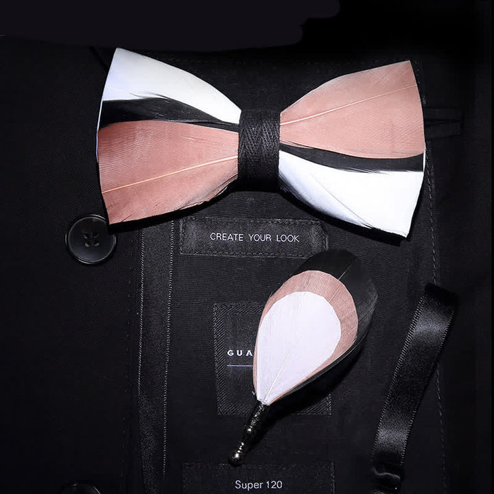 Kid's Pale Pink & White Wavy Feather Bow Tie with Lapel Pin - Adult - image 2
