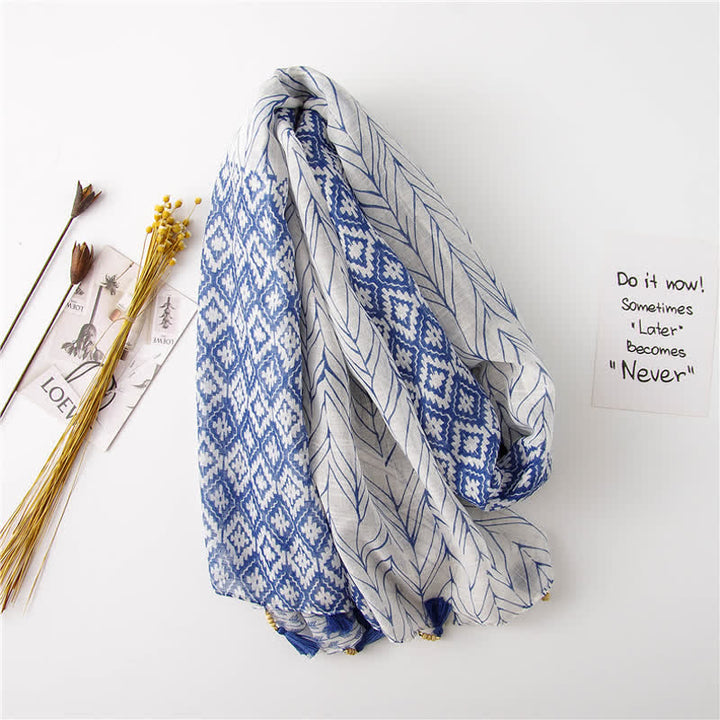 Women's Feather Pattern Beaded Tassels Scarf - image 2