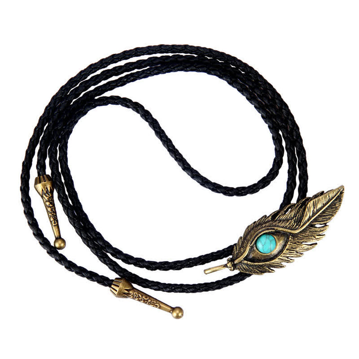 Blue Turquoise Stone Inlay Feather Shape Bolo Tie - image 2
