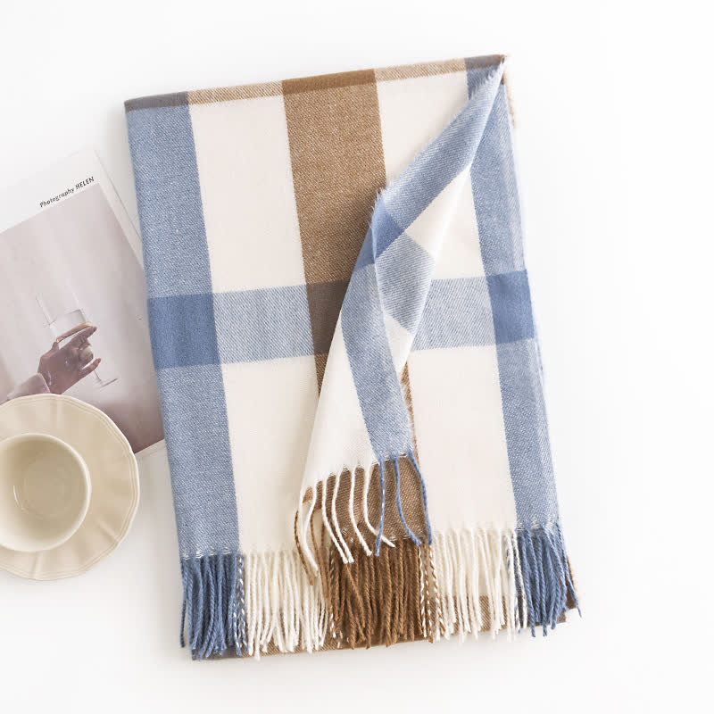Women's Classy Plaid Imitation Cashmere Scarf - Blue - image 13