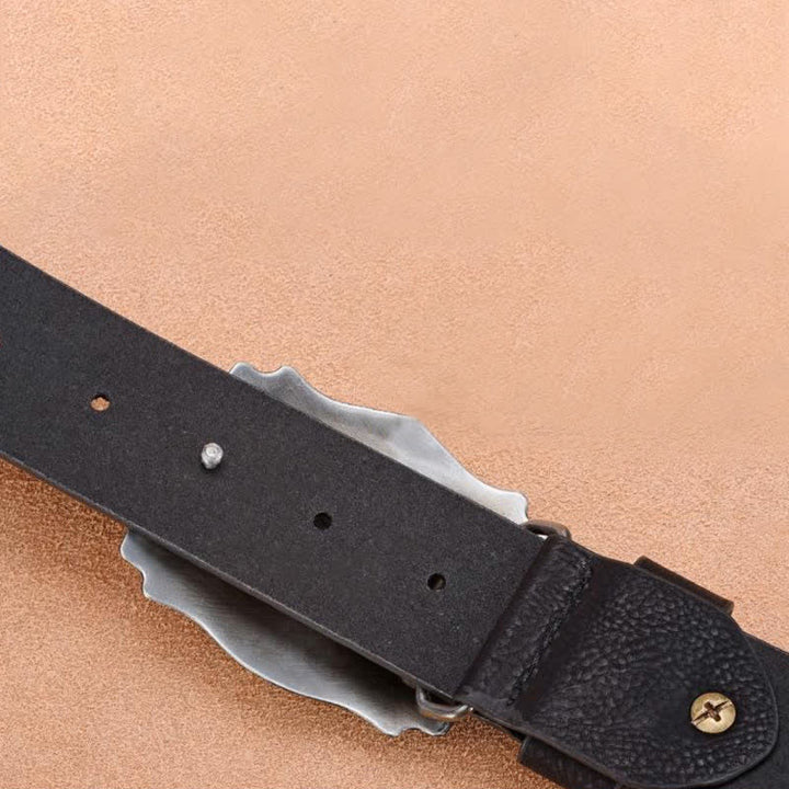 Men's Punk Rivet Gold Longhorn Bull Leather Belt - image 5