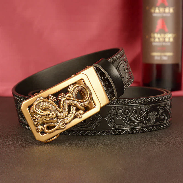 Men's Coiling Dragon Embossing Leather Belt - image 11