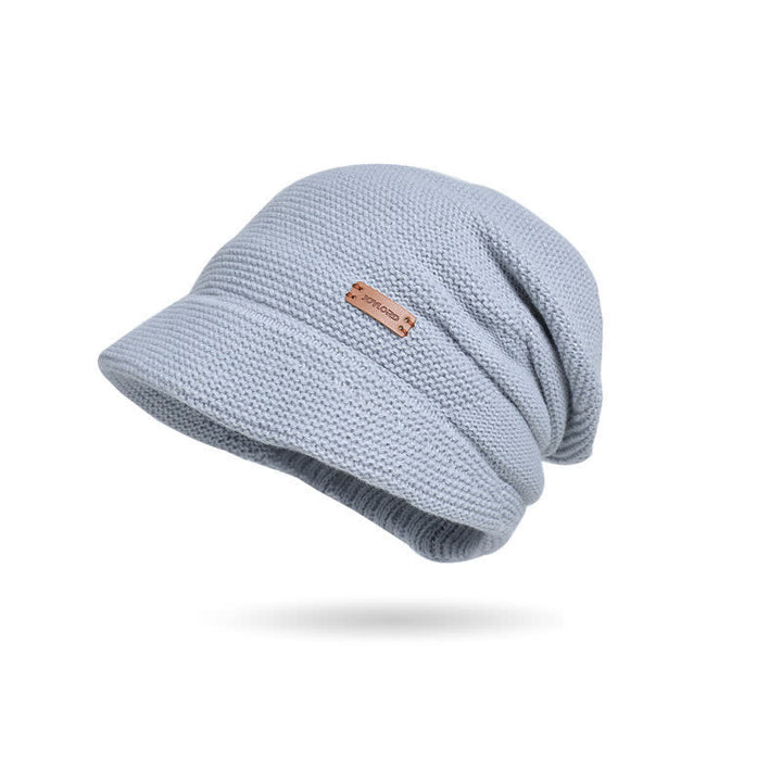 Women's Letter Patched Wide Brim Pile Knitted Hat - Light Gray - Adjustable (Approx. 21 5/8"-23 5/8") - image 12