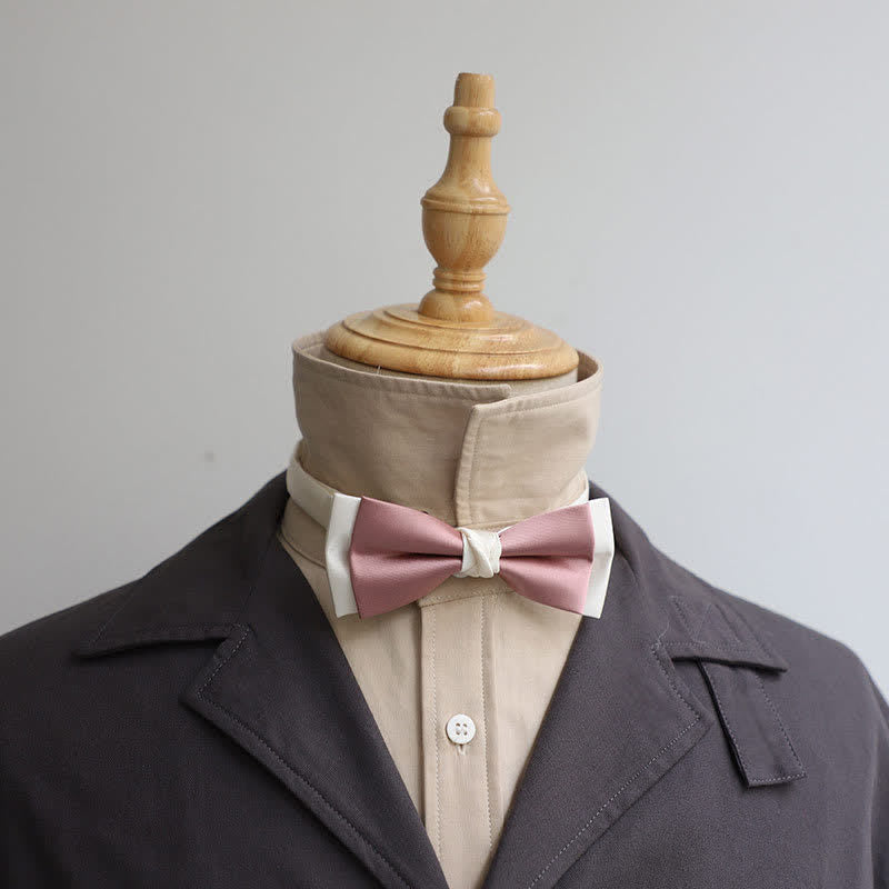 Men's Macaron Color & White Double-layer Bow Tie - Pink - image 7