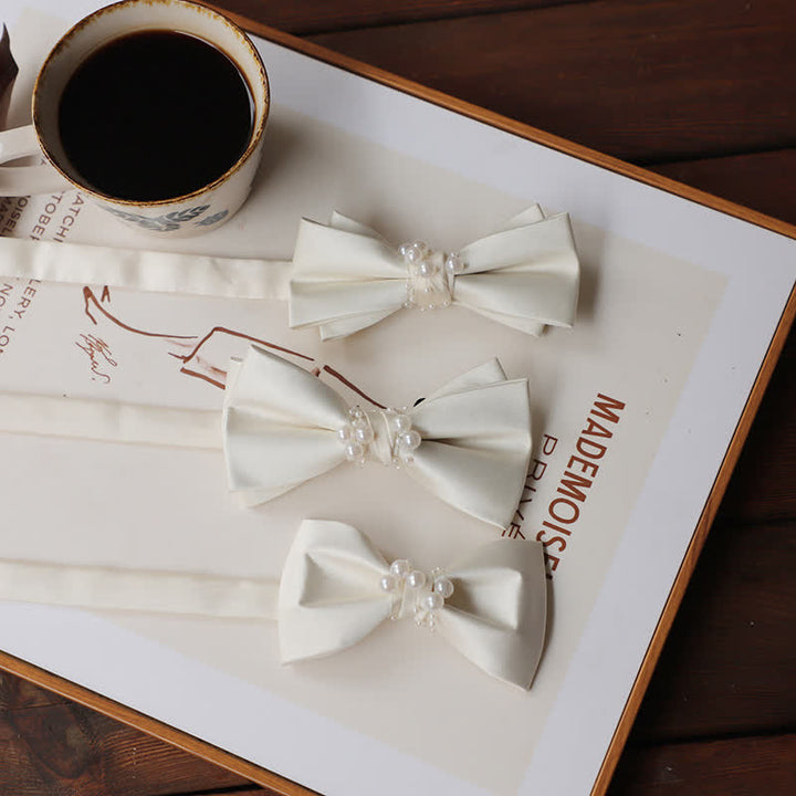Men's Graceful Ivory White Pearls Flower Bow Tie - image 0
