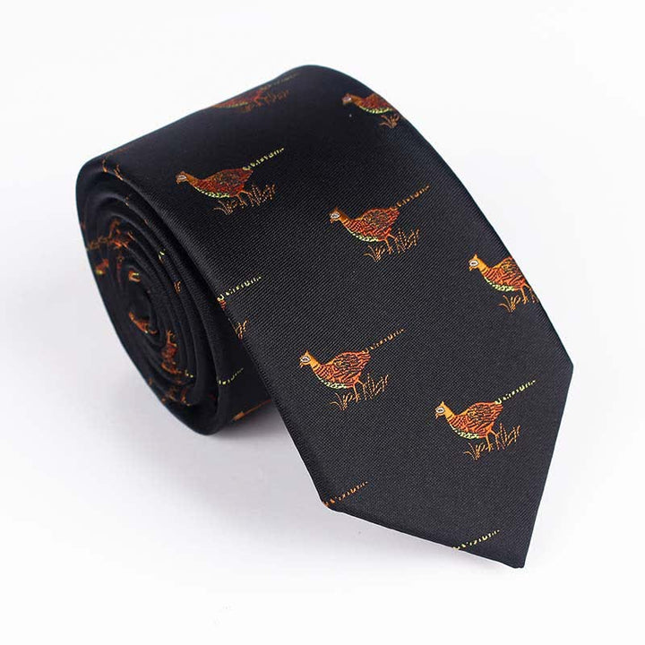 Men's Flying Bird Embroidered Necktie - Pheasant - Black - image 12