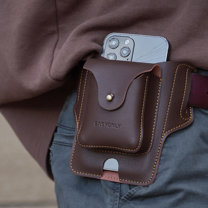 Mobile Phone Storage Fanny Pack Leather Belt Bag - Brown - image 0