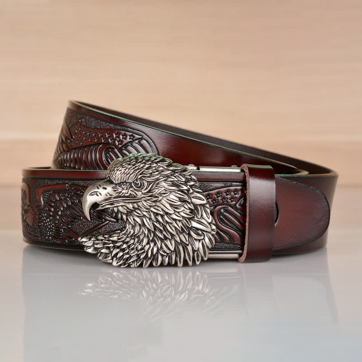 Men's Intricate Eagle Head Automatic Buckle Leather Belt - image 21
