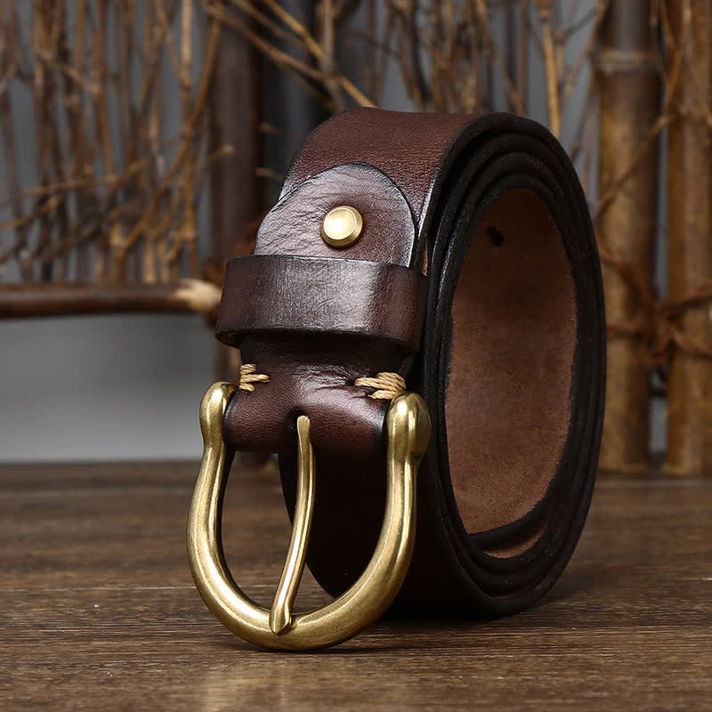 Men's Trend Worn-out Wrinkled Leather Belt - Brown - 44 - image 0
