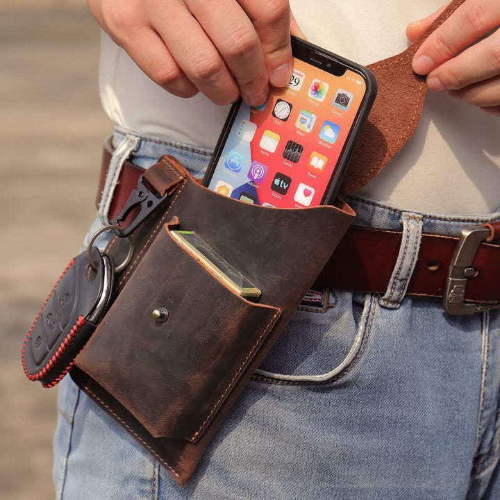 Minimalist Phone Crazy Horse Leather Belt Bag - image 1
