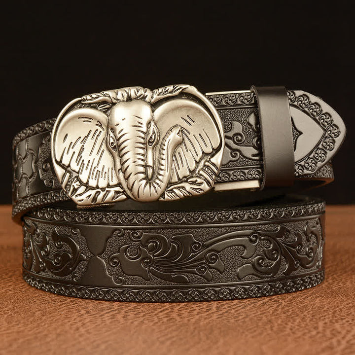 Men's Big-Eared Elephant Leather Belt - Silver & Black - 46 - image 15