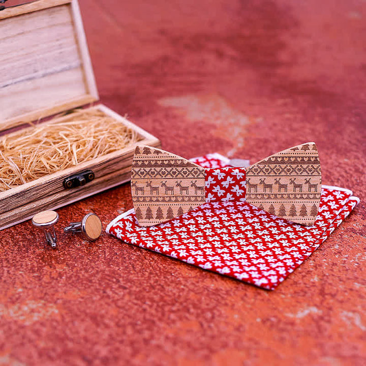 3Pcs Men's Christmas Theme Pattern Wooden Bow Tie Set - image 1