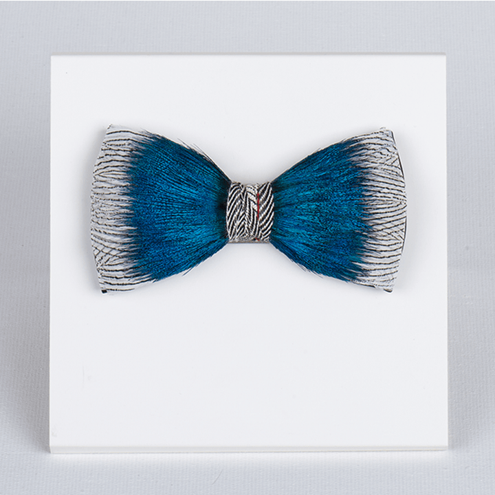 Blue Peacock Ocean Love Feather Bow Tie - image 3