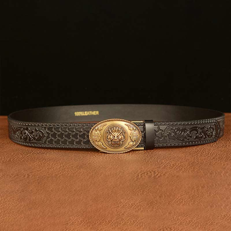 Men's Dragon Elliptical Buckle Leather Belt - image 13