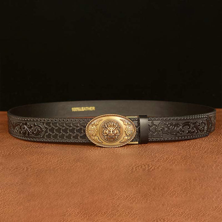 Men's Dragon Elliptical Buckle Leather Belt - image 13
