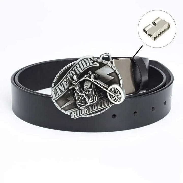 Men's Skeleton Motorcyclist Skull Leather Belt - Iron Linker - Black / Silver - 46 - image 20