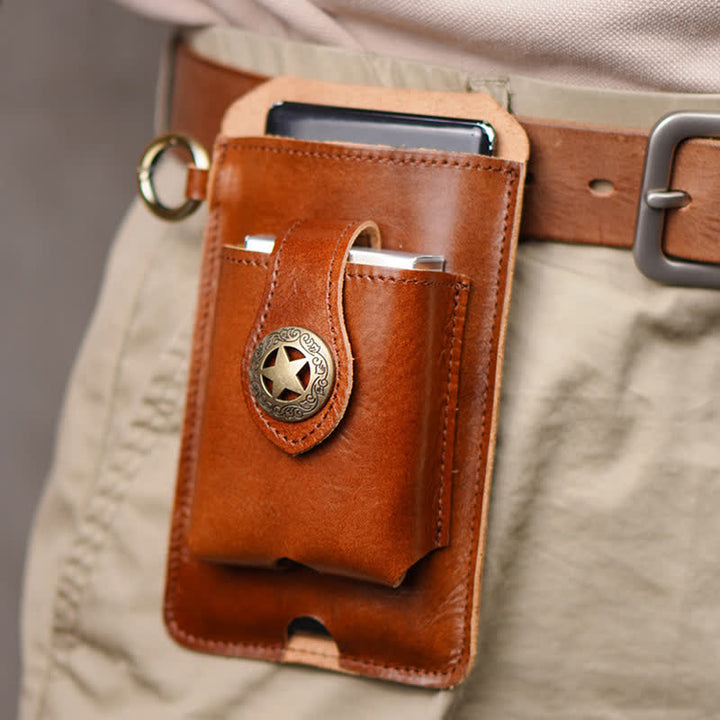 Star Magnetic Suction Leather Phone Belt Bag - Bright Brown - image 0