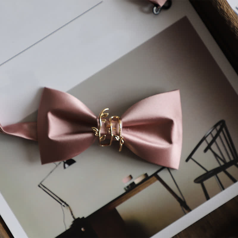 Men's Gold Vine Leaf Silky Sateen Bow Tie - Pink - image 12