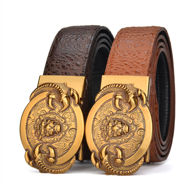Men's Savage Lion Crocodile Pattern Automatic Leather Belt - image 4