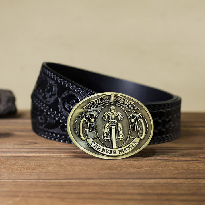 Men's DIY Bicycle Rider Creative Beer Holder Buckle Leather Belt - Bronze - Black Carved Belt (40) - image 21