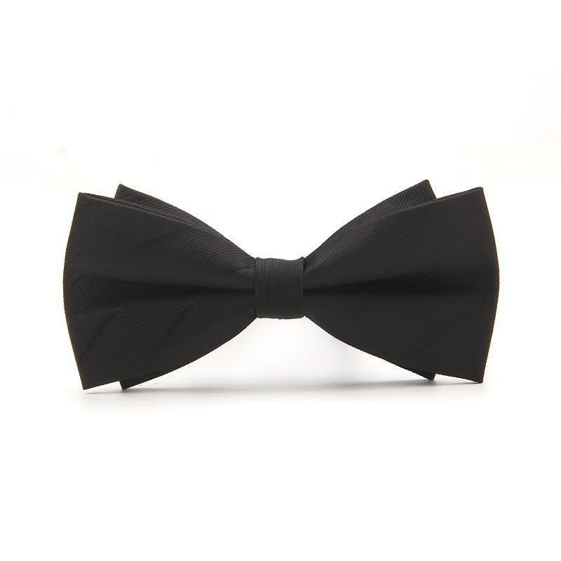Men's Double-layer Plain Striped Bow Tie - Black - image 3