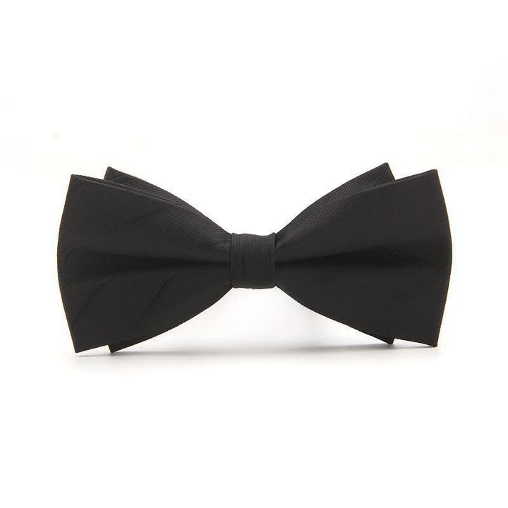 Men's Double-layer Plain Striped Bow Tie - Black - image 3