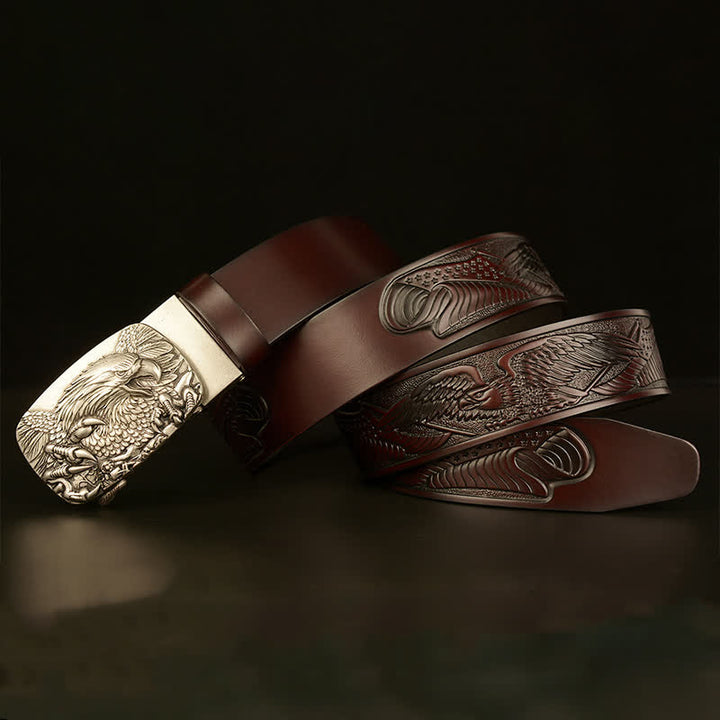 Men's Vintage Eagle Wings Automatic Buckle Leather Belt - image 22